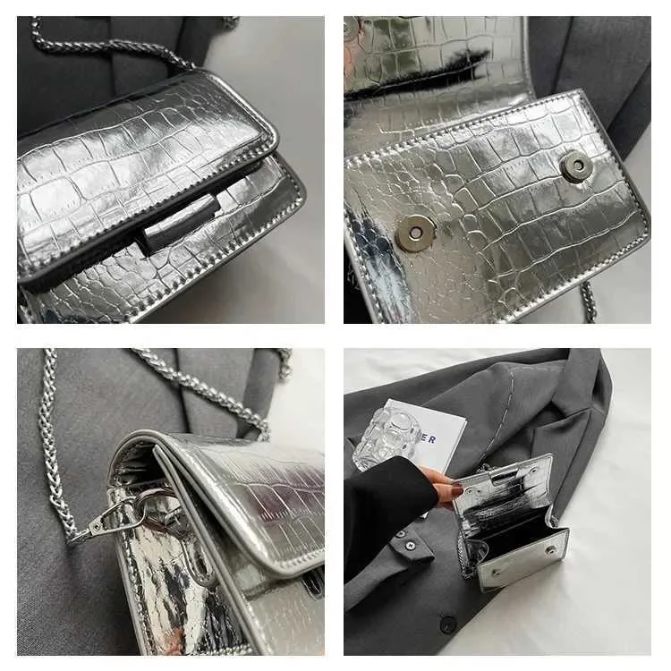 Vintage Frauen Sier Chic Umhängetasche Designer Kleine Schulter Taschen Mode Gold Mini Platz Nette Pu Leder Handtasche241216_voghion.com