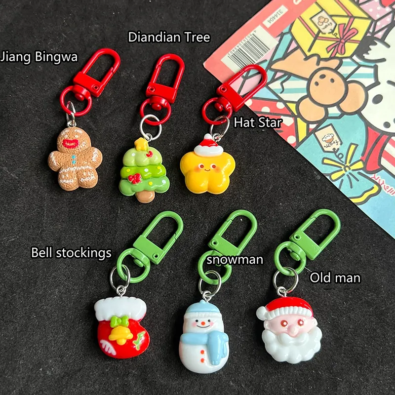 Cute Chistmas Chain Catoon Gingebead Man Santa Snowman Doll Pendant Xmas Tee/Sock Key Ring Backpack Chams Bag_voghion.com
