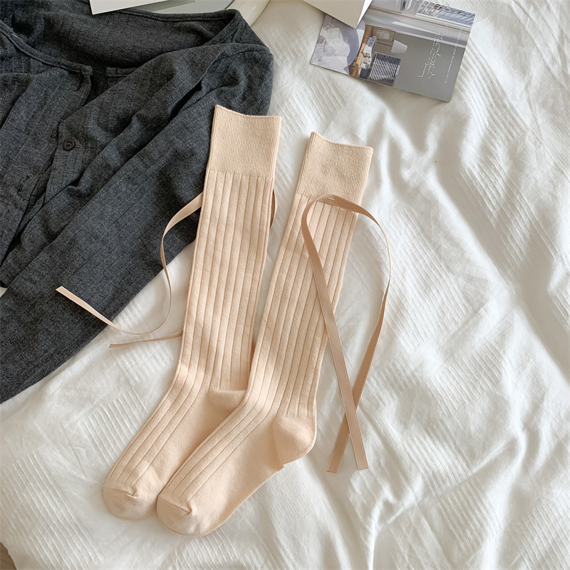 Calzini lunghi da donna in cotone stile JK estivo 2025, con nastro a coste larghe, nuovi, insacchettati_voghion.com