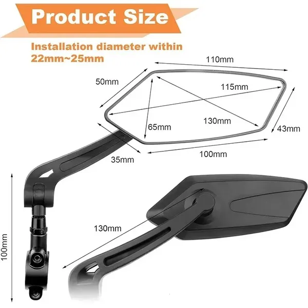 Rearview Mirror For Bicycle - 360° Adjustable, Flexible Up/Down, Left/Right Viewing Angle_voghion.com