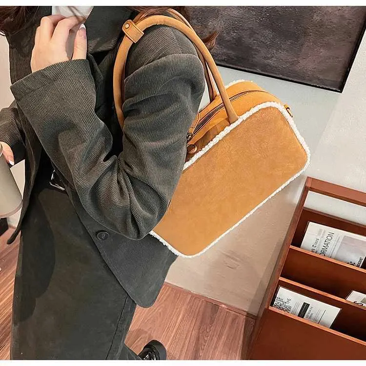 Sacs à main en daim de grande capacité pour femmes, sacoches en polaire d'agneau, sac à bandoulière décontracté pour femmes, sac à bandoulière assorti_voghion.com