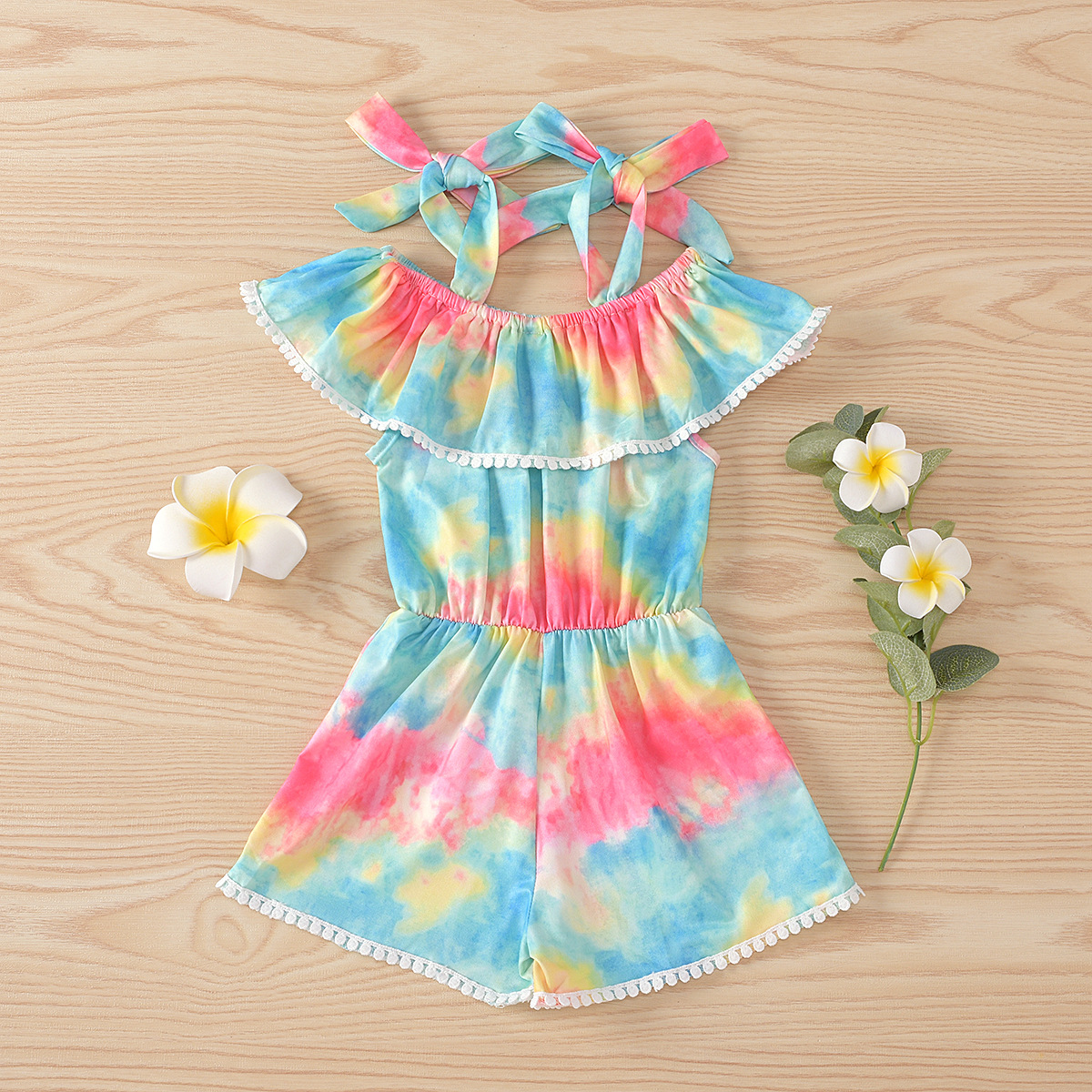 Mother&Kids Summer girls tie-dyed leopard print jumpsuit shorts_voghion.com