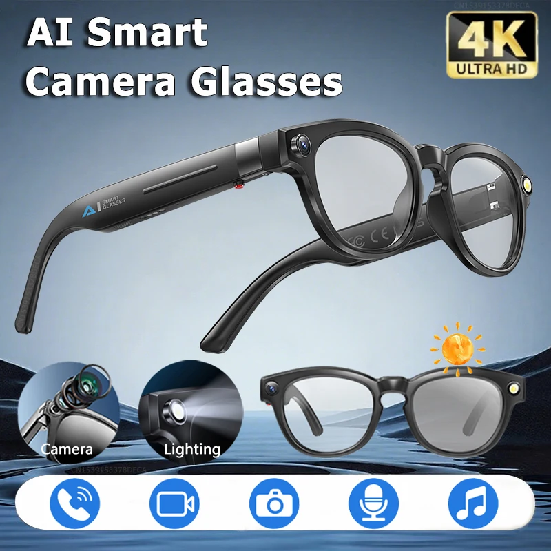 4K AI Smart Camera Glasses 800MP Bluetooth Smart Glasses Call Playing Music Object Recognition AI Translation Multifunction_voghion.com