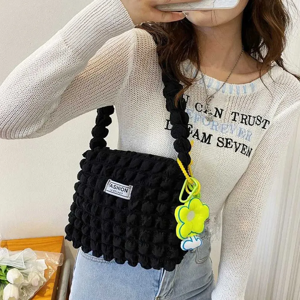 Borsa a tracolla trapuntata a tinta unita con bolle plissettate a forma di nuvola, per donne e ragazze, elegante, moda, casual, shopping_voghion.com