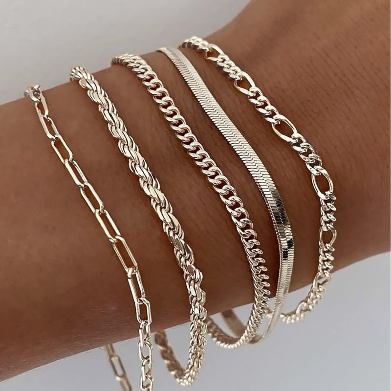 Metalen 5-delige set eenvoudige meerlaagse kettingarmband_voghion.com