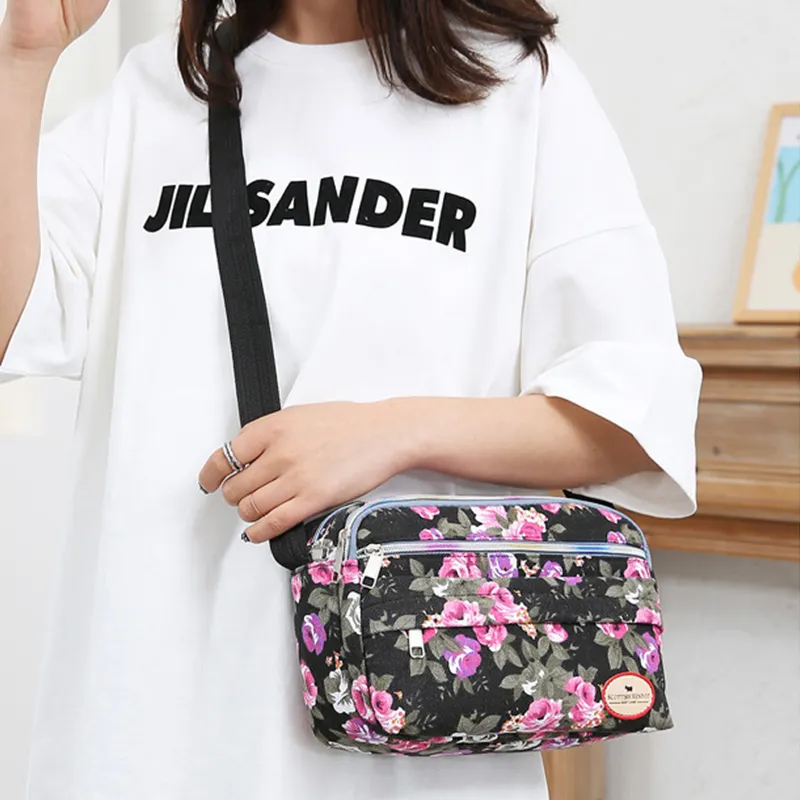 Sacs à main à poches multiples pour femmes, sacoches en toile à bandoulière avec fermeture éclair et imprimé, sac à bandoulière vintage_voghion.com