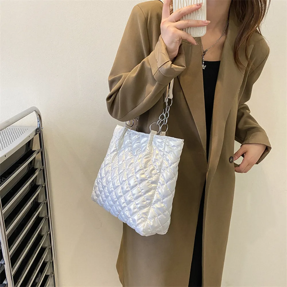 Borsa a tracolla imbottita in cotone trapuntato da donna, autunno inverno, borsa da viaggio di grande capacità_voghion.com