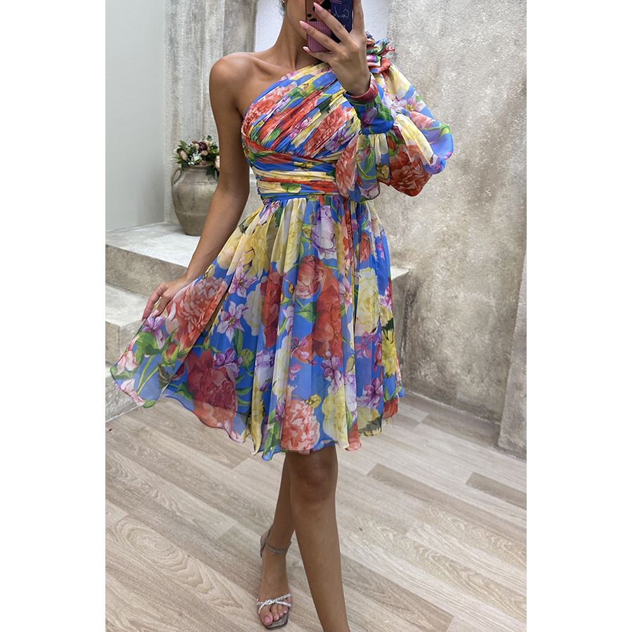 Robe de soirée imprimée pour femmes, nouveau style, épaules inclinées, décontractée, imprimée, mode, fermeture éclair_voghion.com