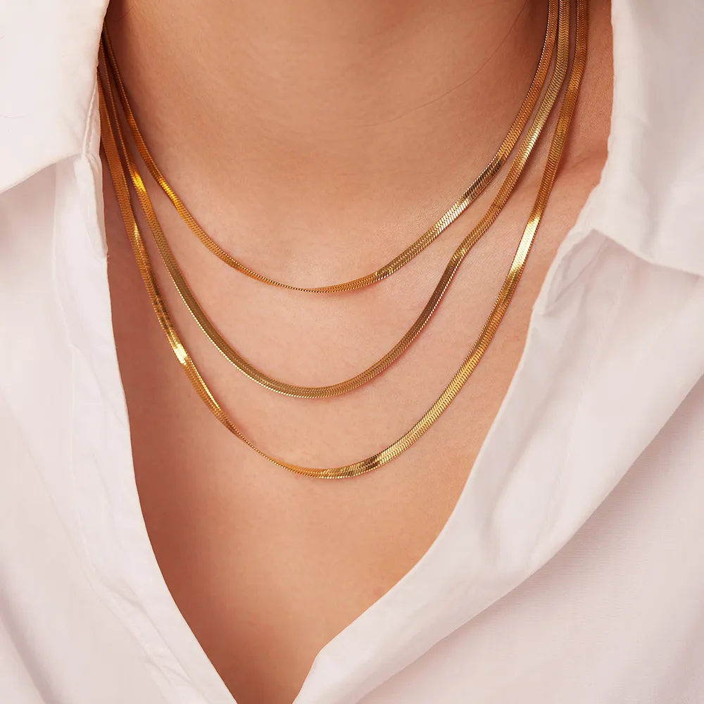 Three Layer Blade Chain Necklace Gold Plated Stainless Steel_voghion.com