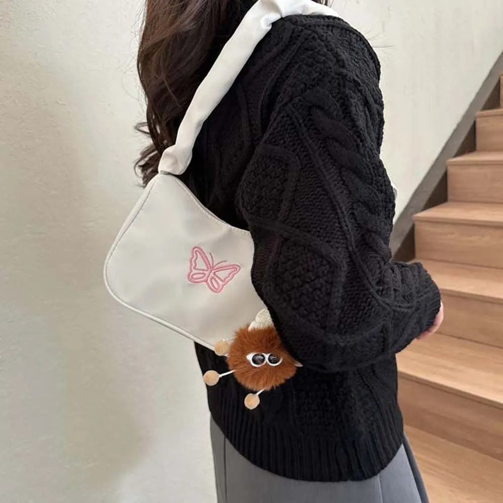 Borsa a tracolla con fiocco ricamato e farfalla Y2k Oxford in nylon con fiocco, grande capacità, stile coreano_voghion.com