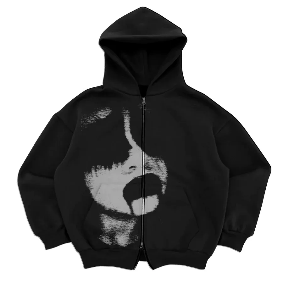 Men's Hoodies Y2K American Vintage Hoodie Men Winter 2024 Goth Haruku Alphabet Print Oversized Street Zipper Casual Loose_voghion.com