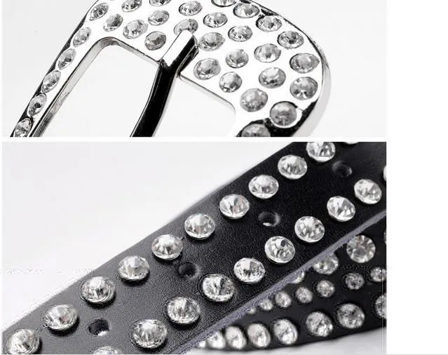 Rhinestone bälte för kvinnor i läder med kristaller midjebälte_voghion.com