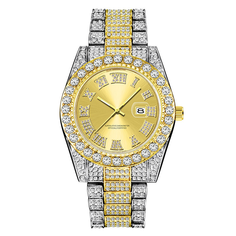Marke Männer Gold Voller Diamant Hip Hop Datum Quarz Uhren 3582_voghion.com