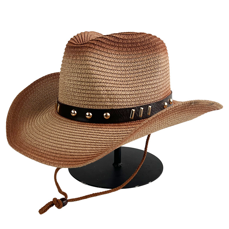 Apparel Accessories Spray Painted Cowboy Straw Hat Windproof Belt Accessories Western Cowboy Hat Outdoor Seaside Sun Protection Beach Hat_voghion.com