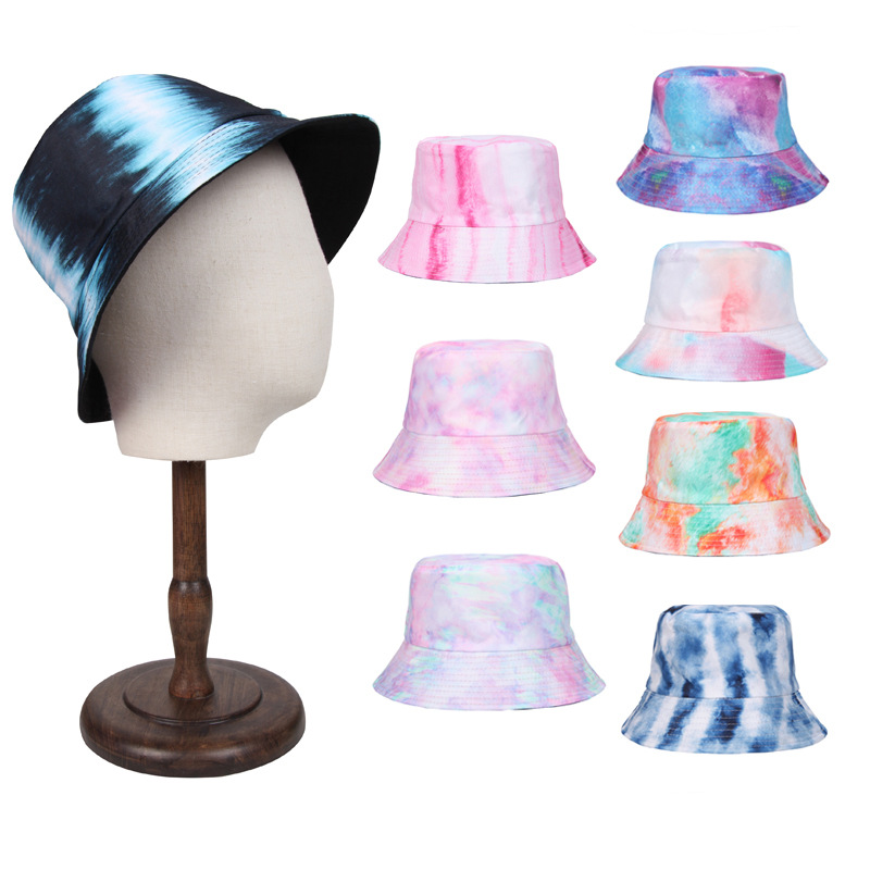 Summer New Tie Dyed Printed Wide Eaf Flat Top Unisex Outdoor Sunscreen Fisherman Hat  Bucket hat_voghion.com