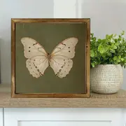 Vintage Butterfly Wall Art - 8x8" Polished Wooden Frame. Farmhouse Decor For Living Room, Bathroom Or As A Charming Gift._voghion.com