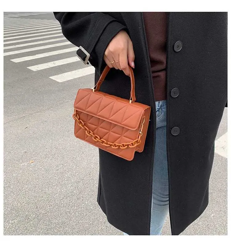 Rhombus Plaid Crossbody Bags For Women Chain Decor Fashion Shoulder Bag Ladies Handbag Casual And Simple Small Square_voghion.com