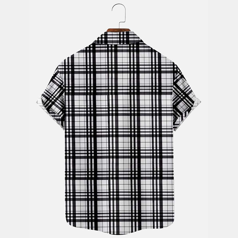 Camicia da uomo estiva oversize sottile casual in cotone vestibilità bianca oversize a maniche corte con colletto scozzese_voghion.com