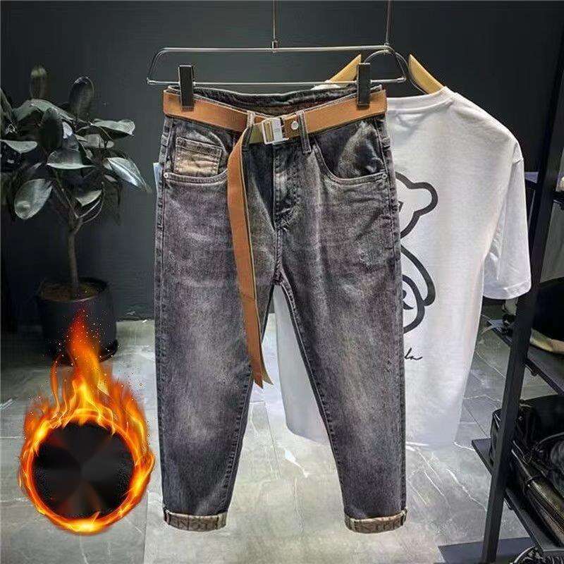 Jeans Men's New Winter Summer Plus Plush Thick High-end Brand Slim Fit And Cool Korean Version Trendy Casual Loose Pants_voghion.com