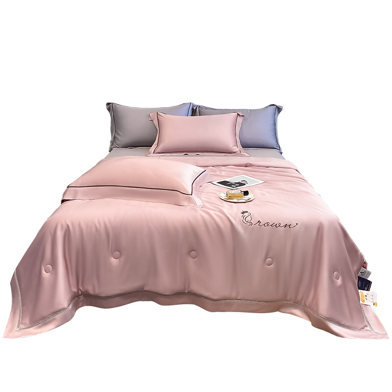 Light Luxury Lyocell Sky Cool Ice Silk Air Conditioning Machine Washable Sheet Solid Color Summer Thin Quilt for Two_viptrois.com