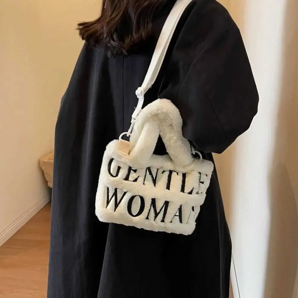 Žene Crossbody ramena, elegantne, s oslikanim slovima, plišane, gospodske, torbice za šminkanje i ruž za usne, velikog kapaciteta C241216_voghion.com