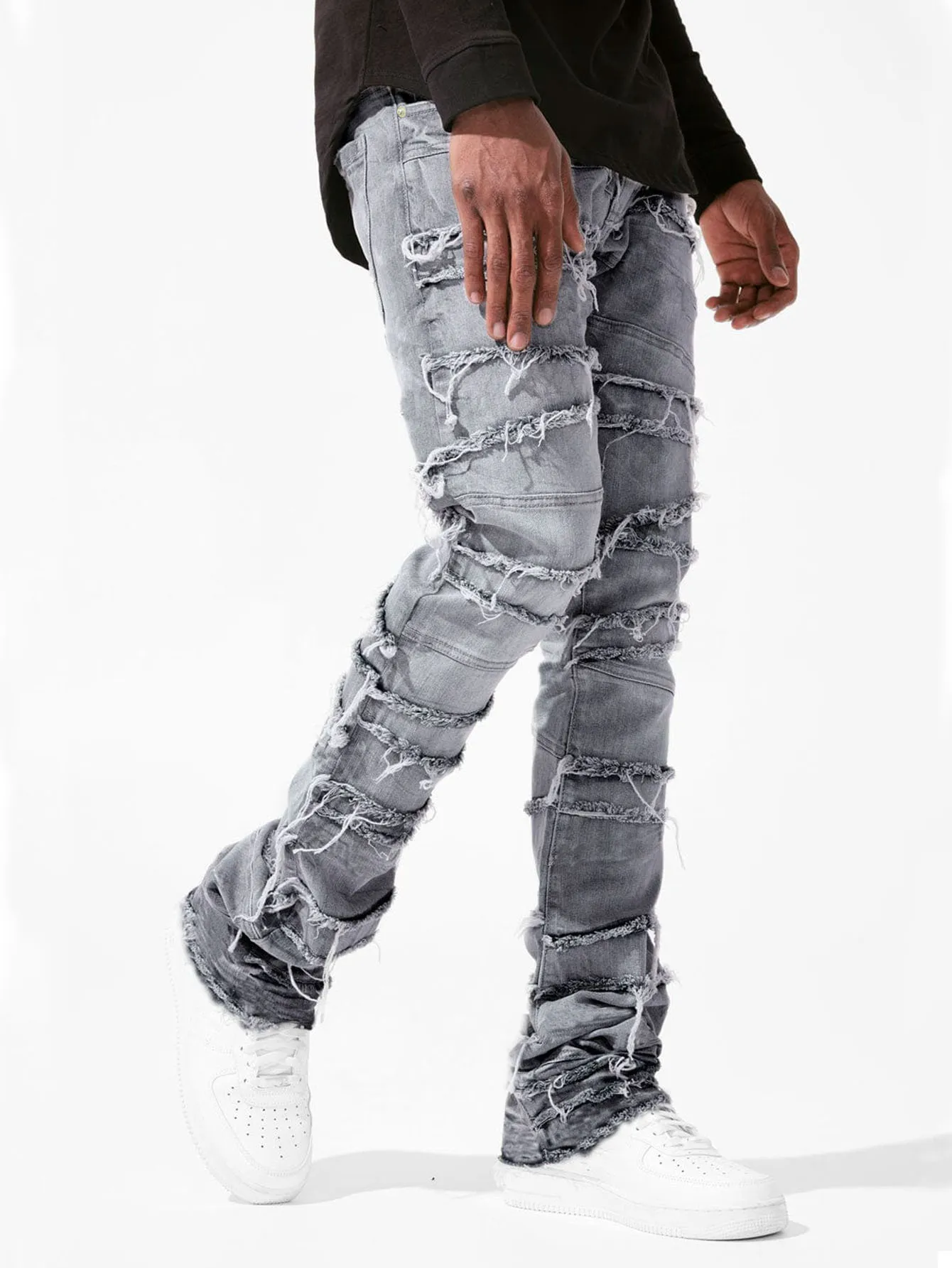 Jeans gescheurde slim patch denim voor heren skinny gestapelde broeken broek streetwear jongen_voghion.com