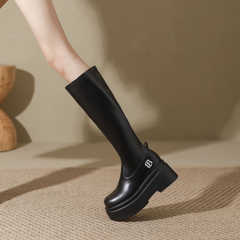 Dikke mm lang voor dames, elastische smalle grote taille hoge buis ridderlaarzen, dikke been oversized dameslaarzen_voghion.com