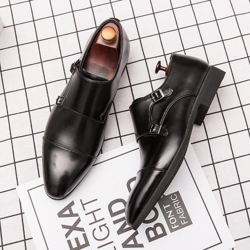 2023 autumn new retro British leather personality buckle formal men's business casual monk shoes_voghion.com