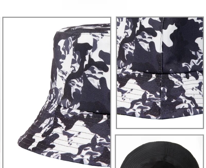 Zonnebrandcrème nieuwe zomercamouflageprint, vissershoed met brede rand, een must-have item voor buitenreizen, gedragen op beide_voghion.com