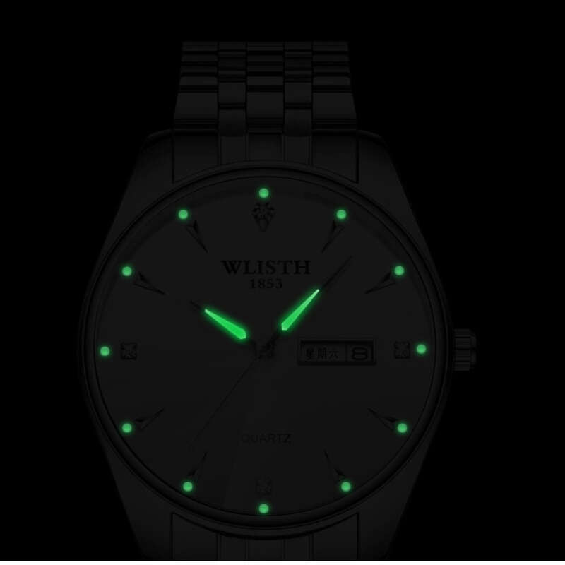Rovné unisex pánské ležérní dvojitý kalendář noční záře ocelový pásek quartz pár nemechanické hodinky dárek_voghion.com
