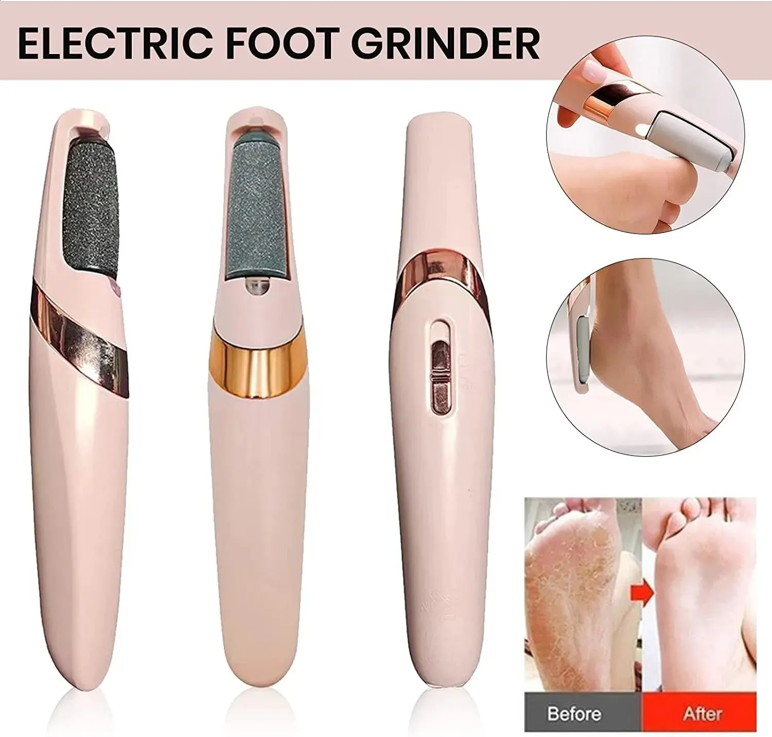 Pink Electric Foot Grinder - Hard Skin Removal, Rechargeable_voghion.com