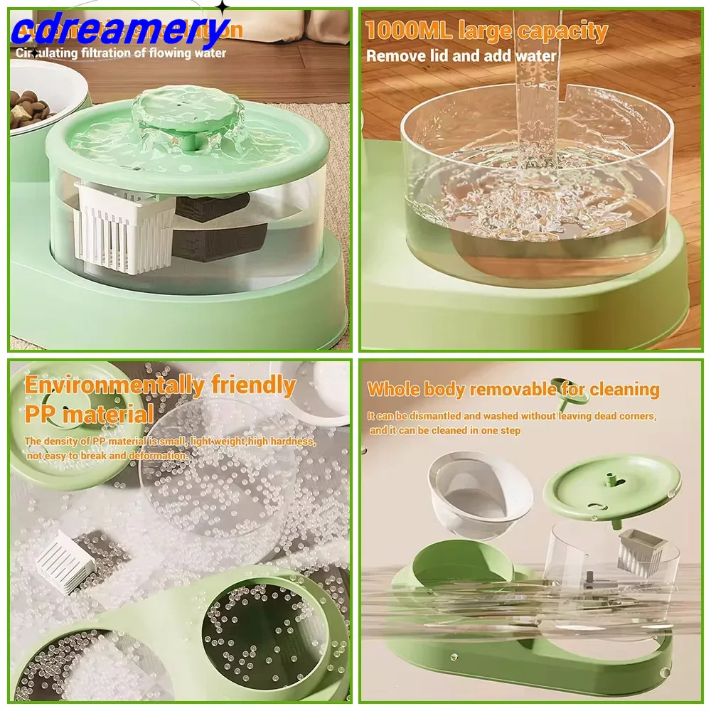 Round Universal Pet Water Dispenser For Cats And Dogs, Automatic Filter, USB Electric Silent Cat Water Dispenser Bowl, Two-in-one Recirculating Filter_voghion.com
