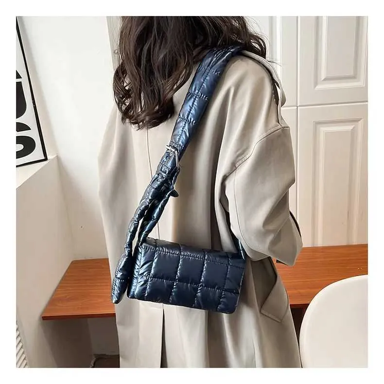 Moda trapuntata invernale leggera calda imbottita in cotone scozzese spalla donne sottobraccio borse gonfie borse C241216_voghion.com