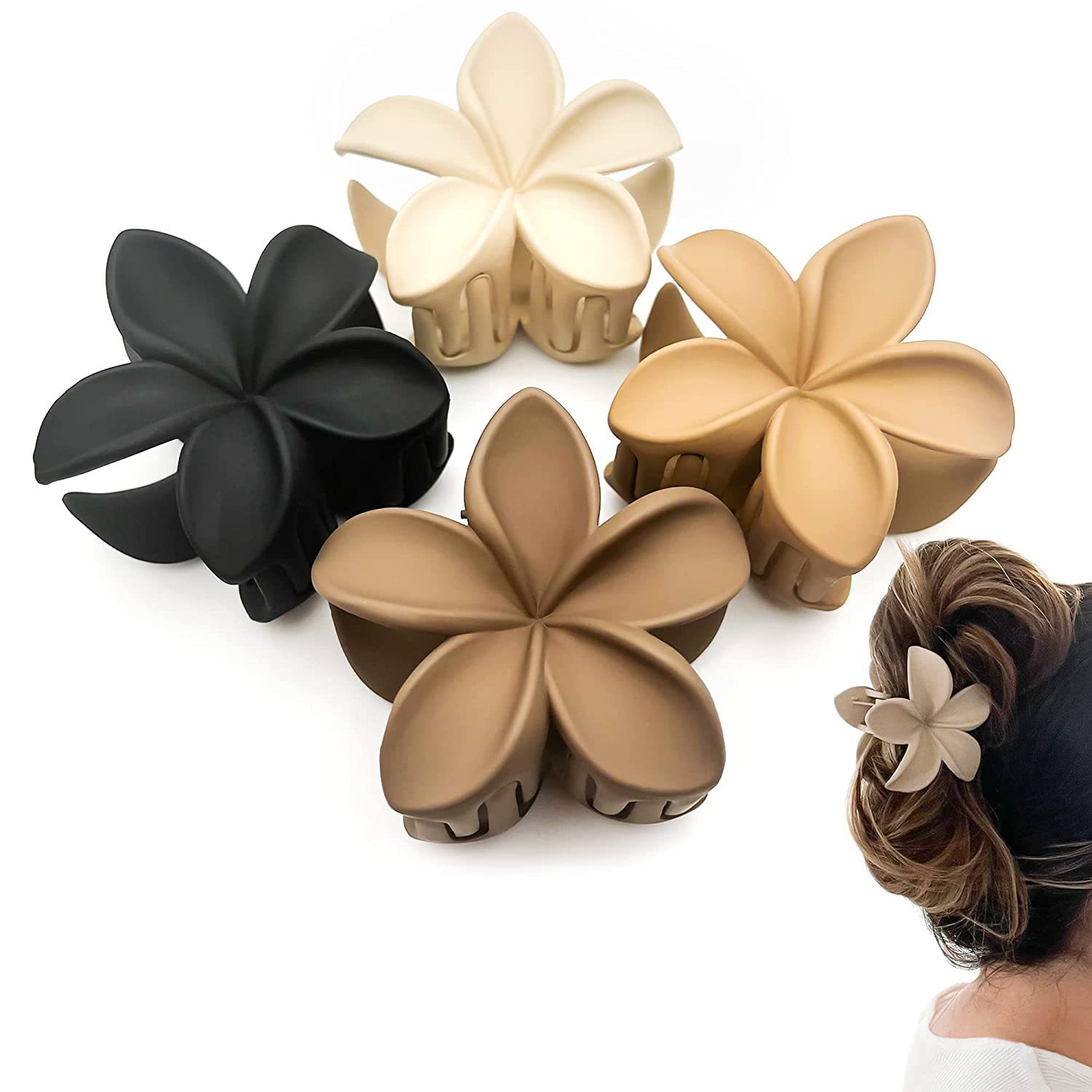 Women's Hair Accessories 8CM Flower Hairpin Frosted Large Plumeria Clip Back Of The Head Hair Shark Clip_voghion.com
