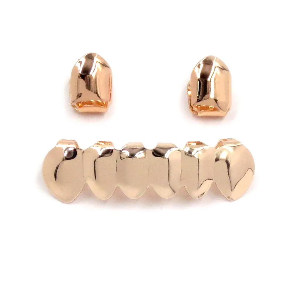 Real Gold Grillz Dental Mouth Fang Grills Braces Plain Punk Hiphop Up 2 Bottom 6 Teeth Tooth Cap Cosplay Costume_voghion.com