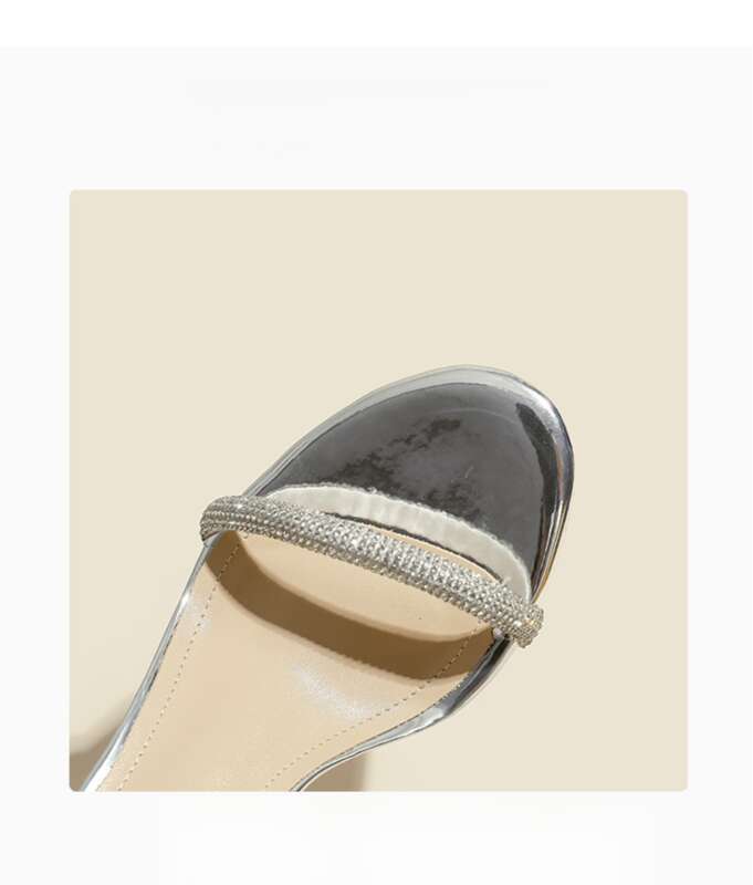 Scarpe col tacco alto con cinturino singolo in argento, primavera ed estate 2025, temperamento e versatilità._voghion.com
