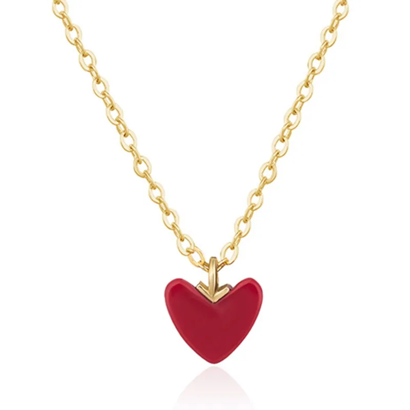 Chaînes en argent sterling avec pendentif en forme de cœur rouge et simple, chaîne plaquée or pour femme, colliers fins et légers_voghion.com