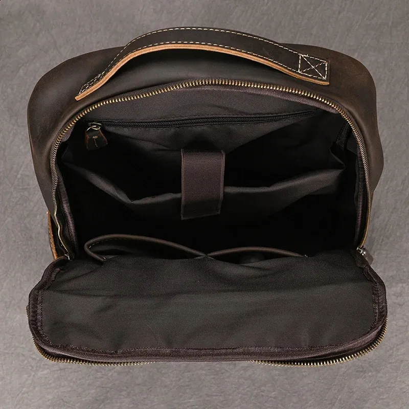 Vintage Mens Crazy Horse Leather genuine leather Retro Rucksack Large Classic Travel Backpack Big laptop computer bag_voghion.com