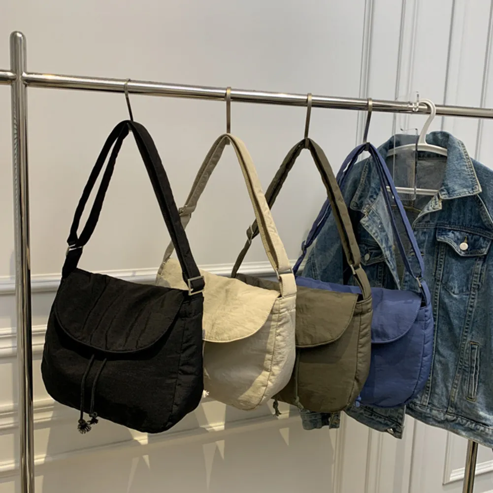 Sac messager unisexe à fermeture éclair et cordon de serrage, sacoche décontractée, élégante, sangle réglable, grande capacité, pour homme et femme_voghion.com