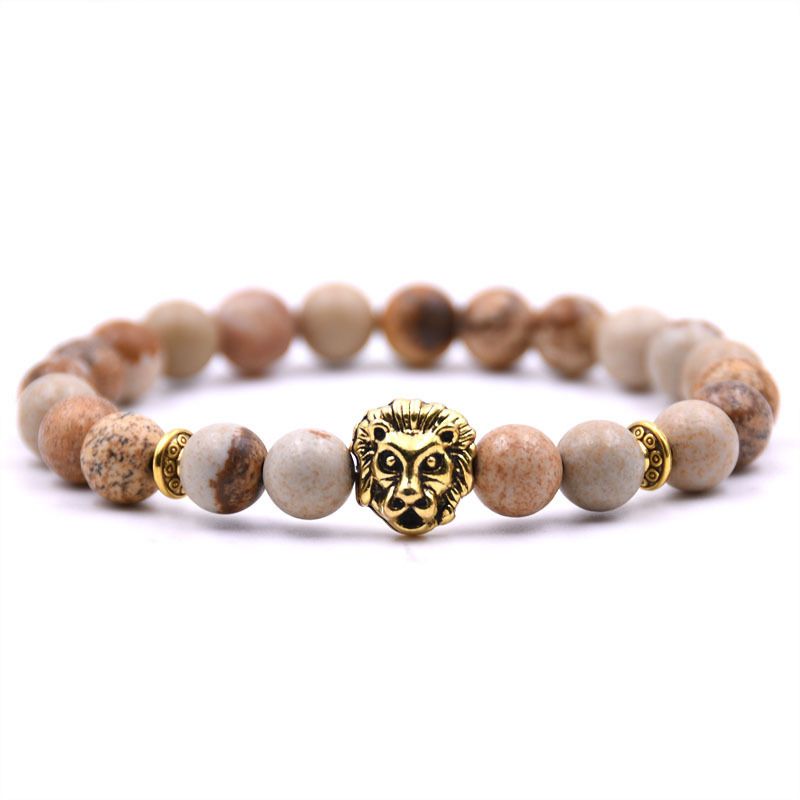 Fashion Natural Buddha Beads Volcanic Stone Lion Head Bracelet_voghion.com