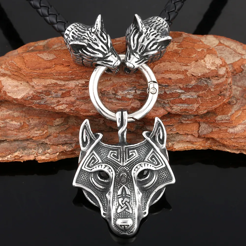 Colares com pingentes estilo masculino aço inoxidável nórdico viking odin lobo corrente e colar de lobo corda amuleto_voghion.com