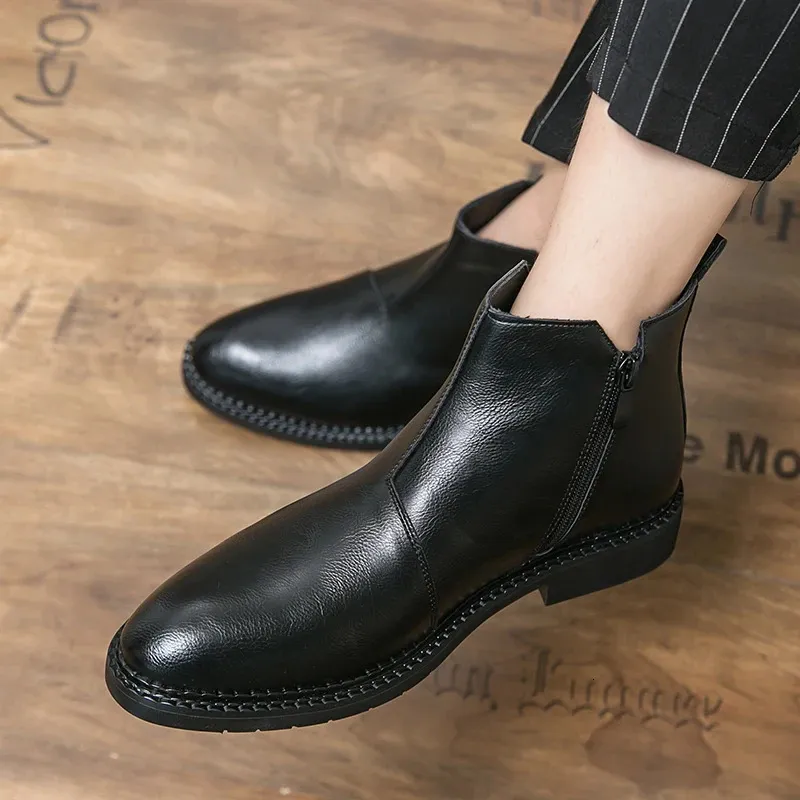 For Fashion Casual British Style Short Boot Side Zipper High-Top Shoes Men Man Classic Retro Leather Ankle Boots 240620_voghion.com