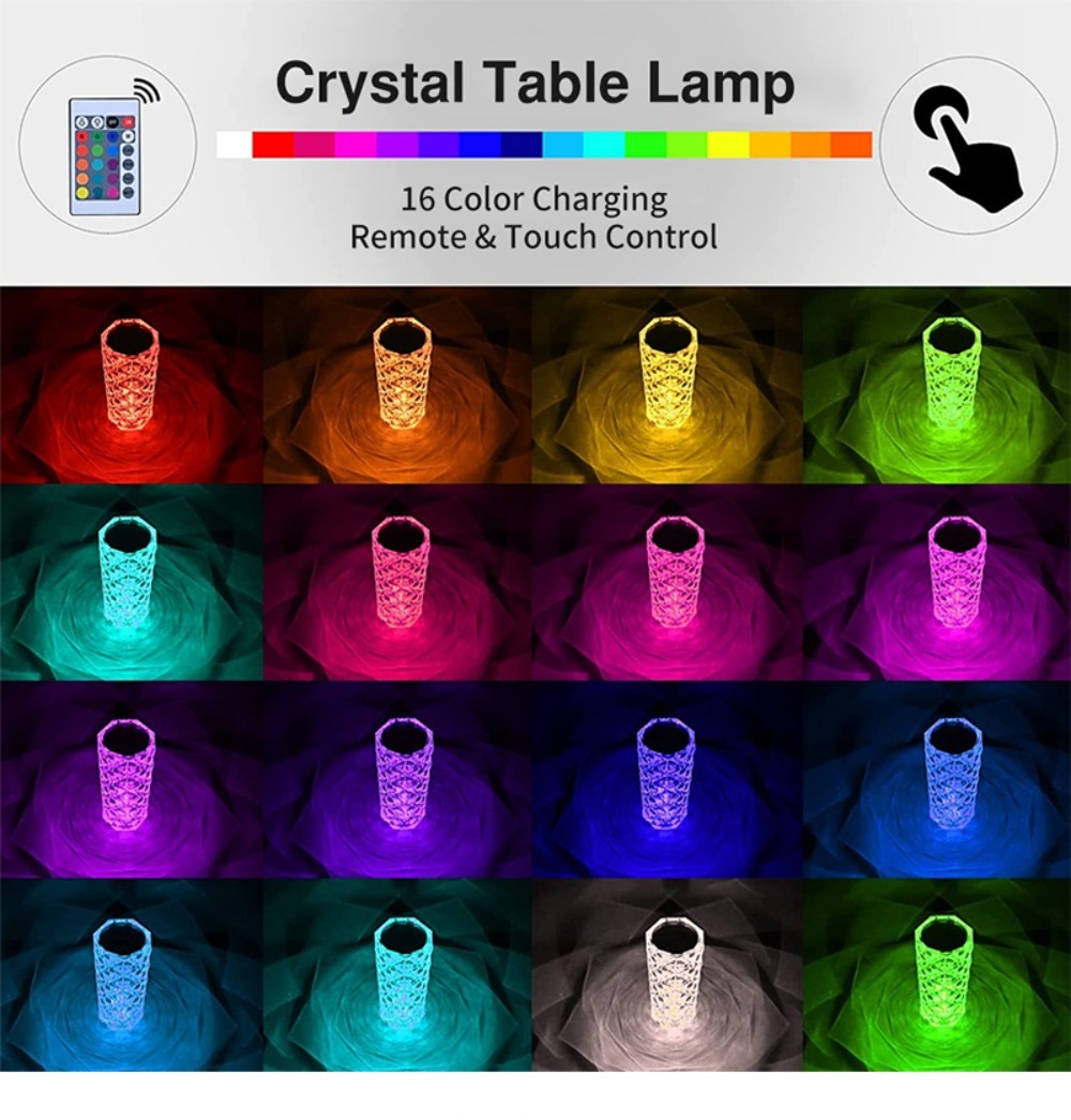 LED Crystal Table Bedroom Atmosphere Lamp Rose Projector USB Touch Night Light Decorative Lights for Room Decor_voghion.com