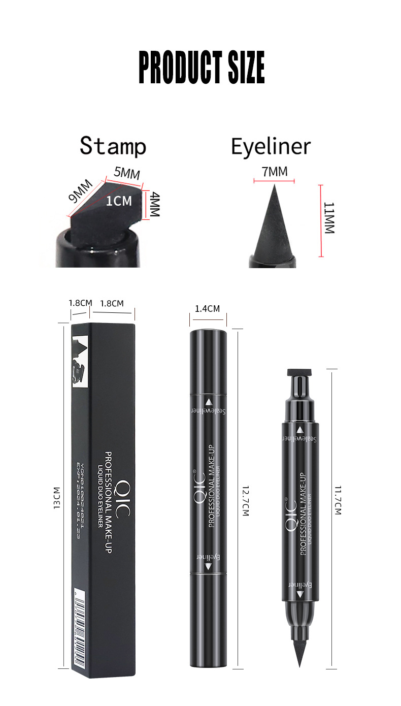 QIC Qini color cu cap dublu, rezistent la apă, uscare rapidă, 2 în 1, triunghi, sigiliu cu aripă, creion lichid pentru ochi, sud-est_voghion.com