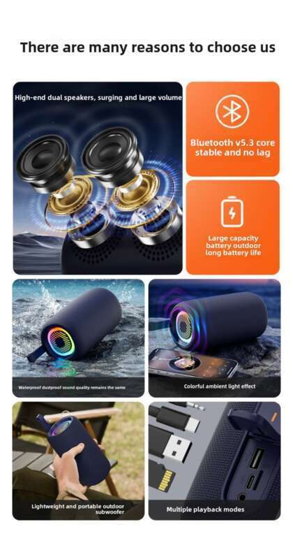 【 8000 chansons incluses 】 Enceinte Bluetooth intelligente, étanche et résistante aux chocs, pour l'extérieur, avec un son de faible tonalité pour la maison_voghion.com