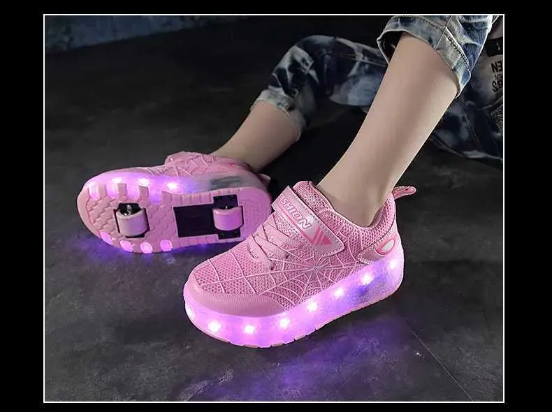 Çocuk Spor Ayakkabıları Örümcek Karikatür Örgü Usb Şarj Işıklı Açık Hava Spor Patenleri Çocuk Paten Erkek Kız Rahat Ayakkabılar_voghion.com