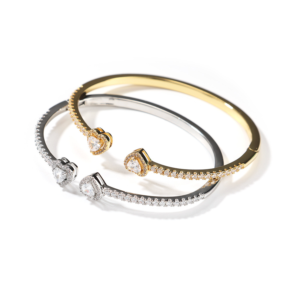 Bracciale da donna minimalista Hip Hop con doppio cuore e zirconi cubici, delicato bracciale impilabile per outfit alla moda (oro, argento, oro rosa)_voghion.com
