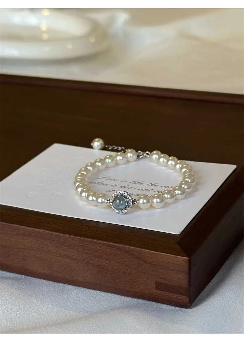 Elegant Pearl And Aquamarine Gemstone Bangle For Wedding Gift_voghion.com