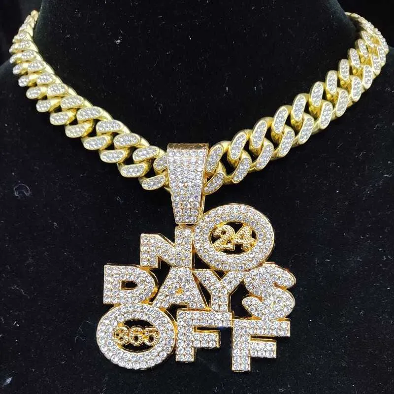 Menn Kvinner Hiphop NO DAYS OFF Anheng Halskjede med 13mm Cubansk Kjede Hiphop Iced Out Bling Halskjeder Mote Sjarm_voghion.com