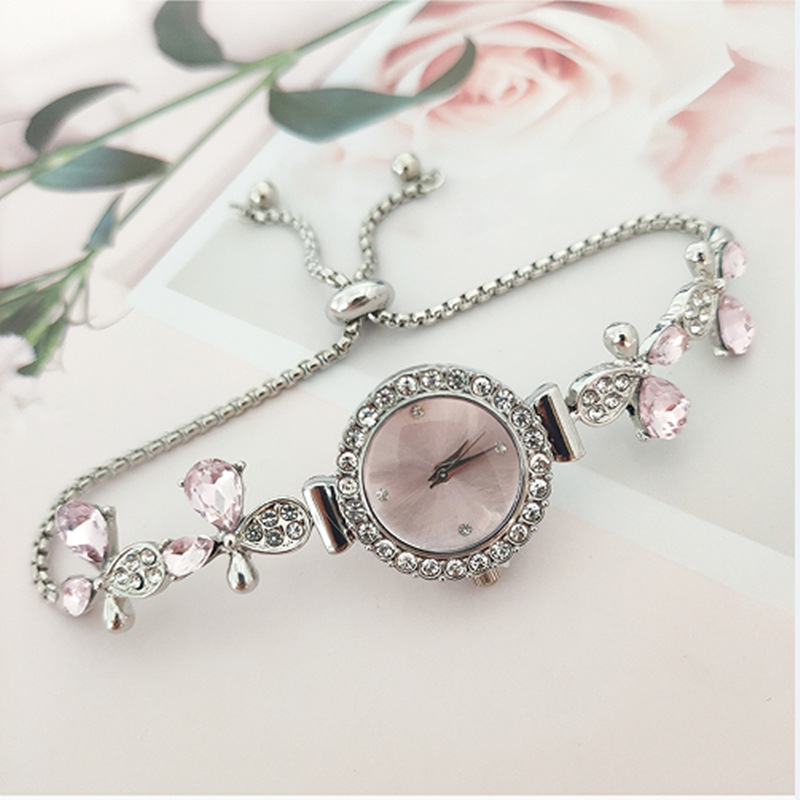 Nuevo reloj de pulsera con diseño de hojas de diamantes y flores para estudiantes de moda coreana